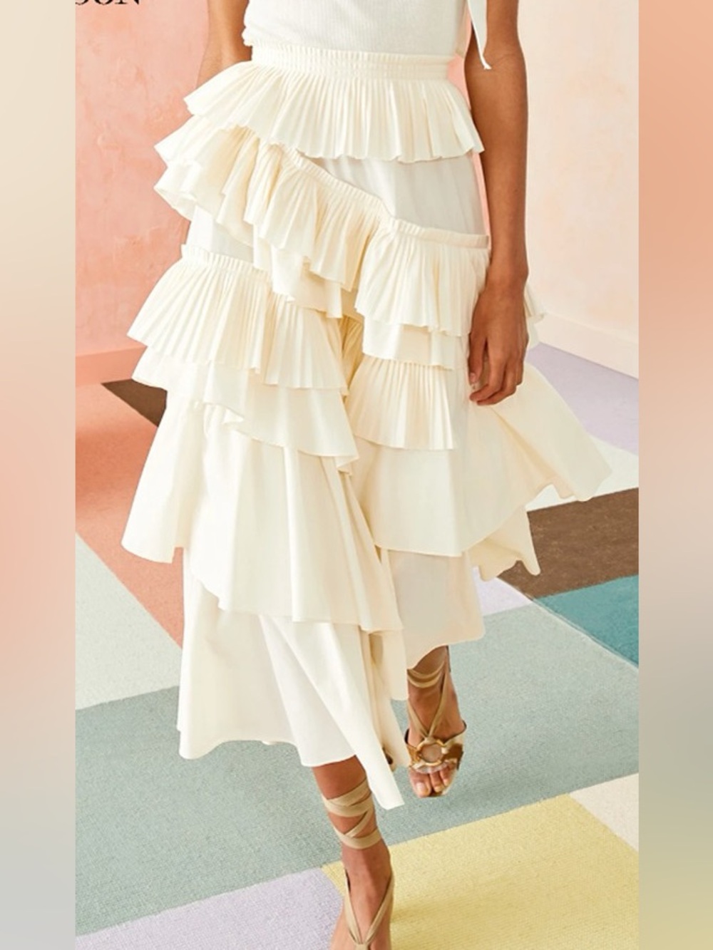 Ulla Johnson Gaelle Ivory White Blanc Tiered Asymmetrical Ruffle Midi Skirt
